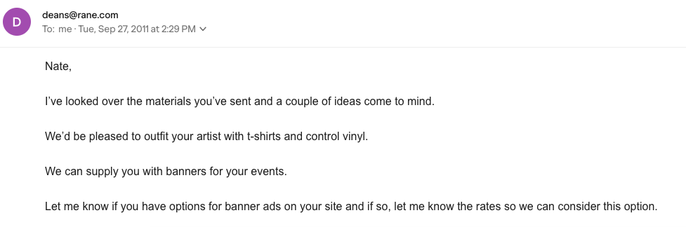 October 28, 2011 — Email Header: RE: The-Lost-Art Contract — Dean Standing, Rane, to Nate Lemieux